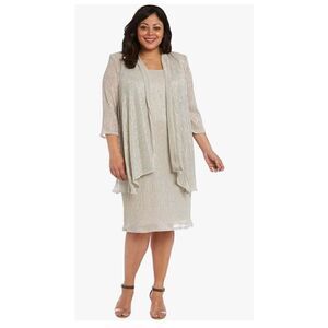 Metallic Sleeveless Shift Dress w/Matching Cardigan Sz 12 by R&M Richards Flowy